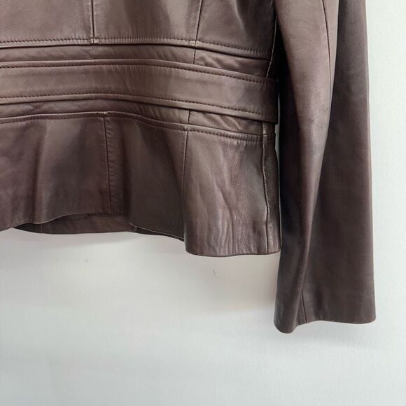 Ann Taylor Loft Women’s Espresso Dark Chocolate Brown  Leather 4 Button Collar J - Picture 12 of 15